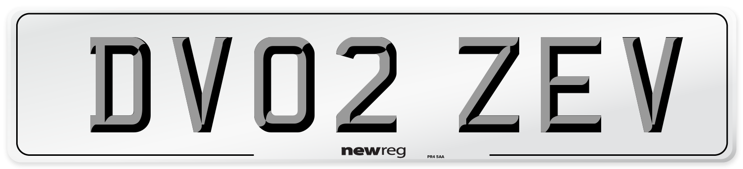 DV02 ZEV Number Plate from New Reg